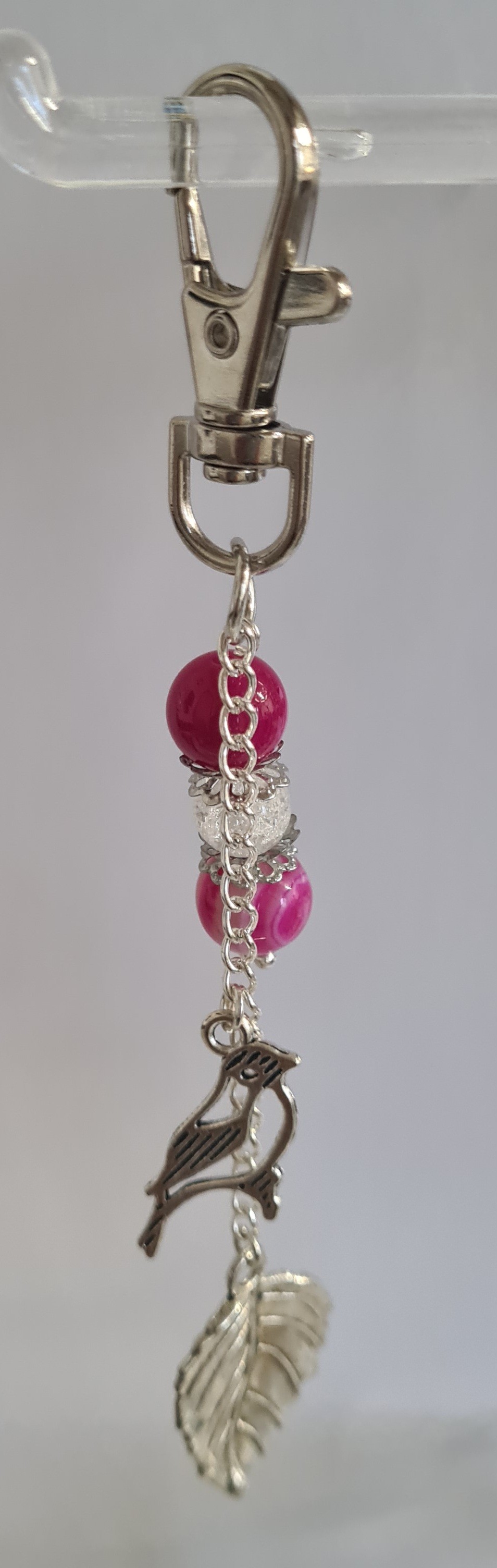 Bijoux de sac à mains perles pierres naturelles agate rose, cristal de roche craquelé