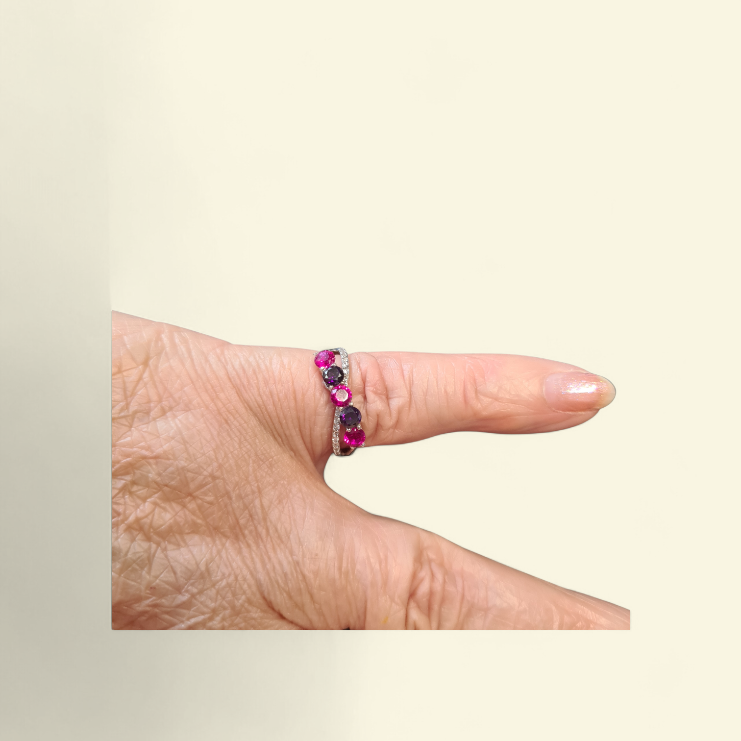 Bague argent Sterling S925 rubis et améthyste